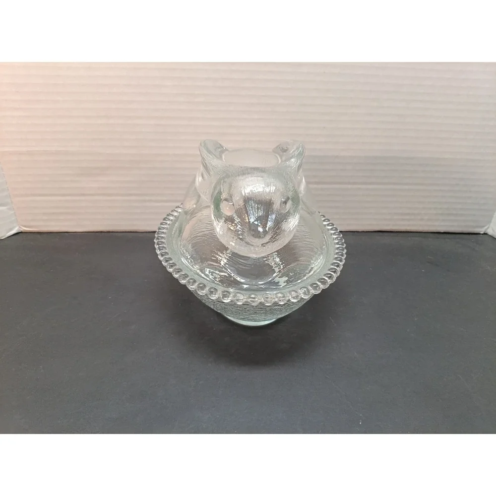 Vintage Indiana Glass Clear Nesting Bunny Rabbit Candy Dish Easter Cottage Core